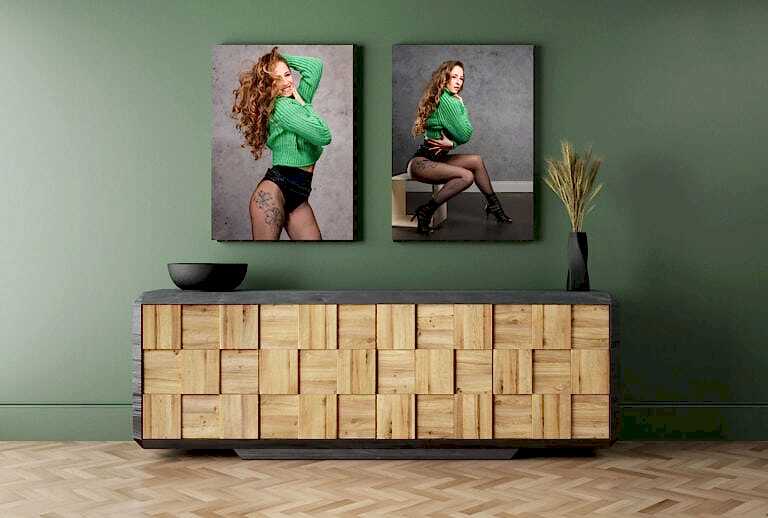 modern Holz Parkett Flur Wohnzimmer Wandbild Alu Dibond Portrait