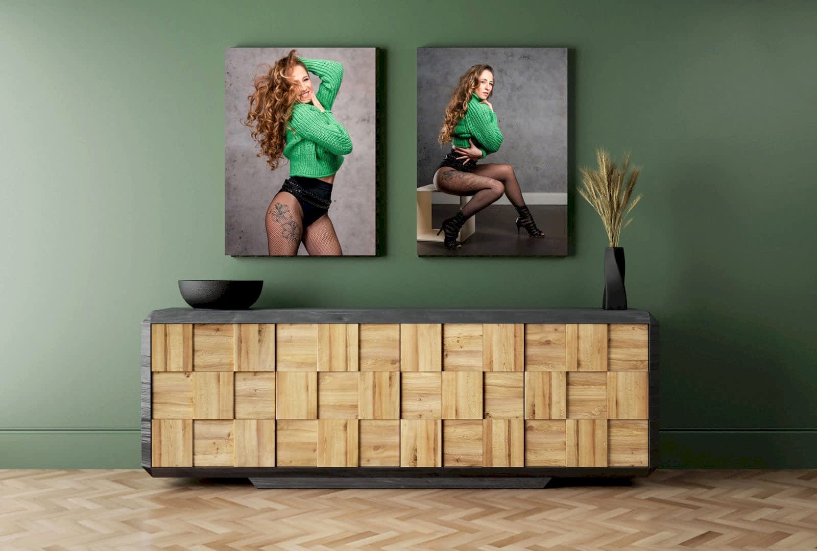 modern Holz Parkett Flur Wohnzimmer Wandbild Alu Dibond Portrait